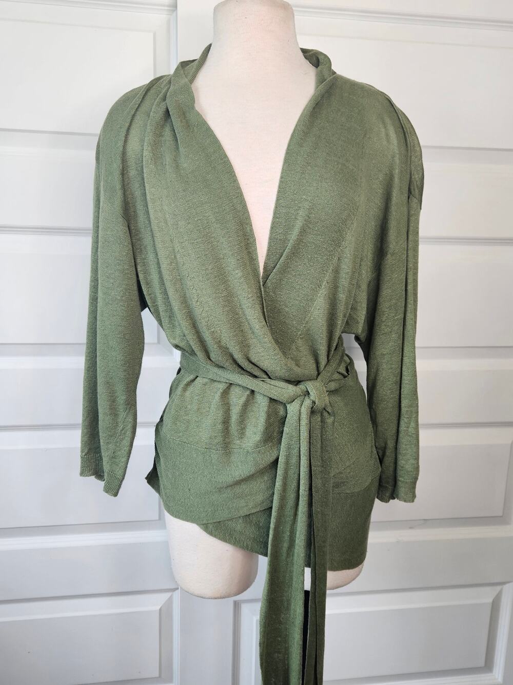 Boden Green 100% Linen Long Tie Wrap Cardigan Sweater Size 18